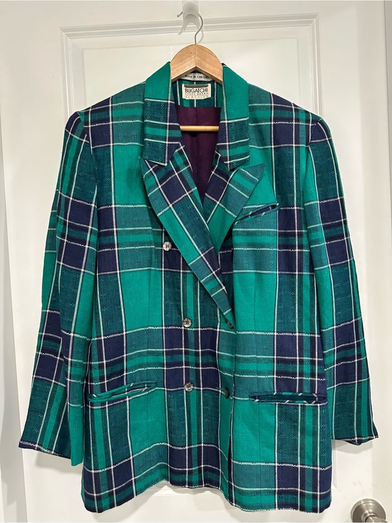 Bugatchi Jackets & Blazers - Bugatchi Linea Donna Vintage VTG Women’s Green & Navy Plaid 90s Blazer Oversized